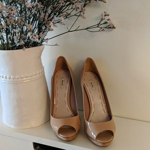 Miu Miu Nude Patent Leather Platform Pumps, 37 1/2